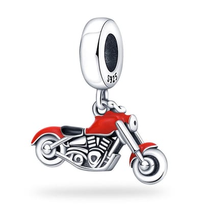 Fler® | Bedel | Past op populaire bedel armbanden (standaard-3mm) | armbandbedel | Rode Motorfiets Bedel | Hangbedel Charm | 925 sterling zilver | Rode & Zwarte emaille | Armband Kraal | Vriendschap, Verjaardagsgeschenk, Kado, Cadeau | Valentijn kado