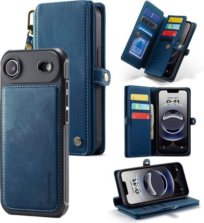 Casemania Hoesje Geschikt voor Apple iPhone Air - Navy Blue - Geschikt voor MagSafe - Luxe Kunstlederen 2 in 1 Portemonnee Book Case met Extra Vakken