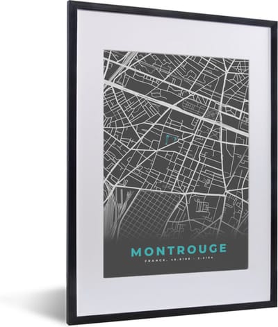 Fotolijst incl. Poster - Montrouge - Frankrijk - Plattegrond - Kaart - Stadskaart - 30x40 cm - Posterlijst