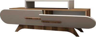 TV Meubel - Stijlvol Gebroken Wit & Walnoot - Ruimtebesparend 145x49,8x36,8cm - Duurzaam Melamine