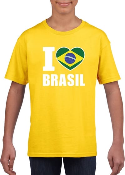 Geel I love Brazilie supporter shirt kinderen - Braziliaans shirt jongens en meisjes 110/116