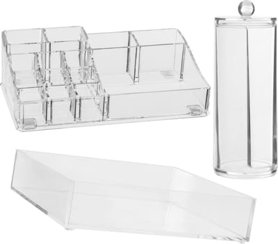 Make-up organizer set vakjes 22,5 x 7 en 20 x 5 cm en een wattenschijfjes dispenser - 3x stuks onderdelen