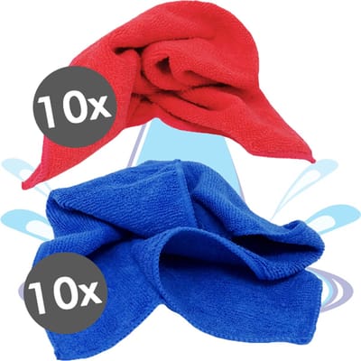 20x Schoonmaakdoekjes | 40x40CM! - Professionele Microvezeldoeken 20 stuks | 10x Blauw & 10x Rood/Roze