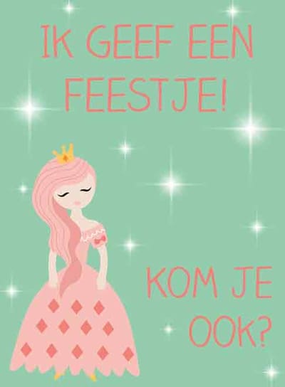 Uitnodigingskaarten - kinderfeestje - prinsessen feest - kom je op mijn feestje - ik geef een feestje - set van 6 - verjaardagsfeestje - uitnodiging