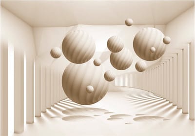 Fotobehangkoning - Behang - Vliesbehang - Fotobehang 3D Tunnel met Ballen - Beige Balls - 150 x 105 cm