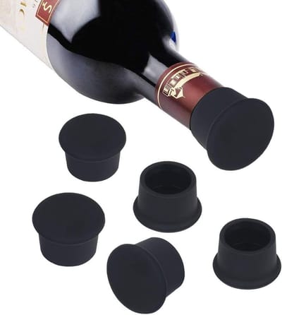Flessenstop, 6 stks Wijnfles Caps Herbruikbare Siliconen Stop Cap, Houd Vlees voor Wijn Bier Champagne Alcohol Mousserende Wijn (Zwart)