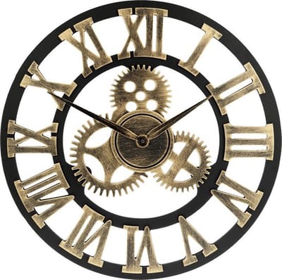 Handgemaakte Grote Wandklok - Ronde Muurklok - Retro Klok - Latijnse Cijfers Romeins - Tandwiel - Handmade Gear Wall Clock