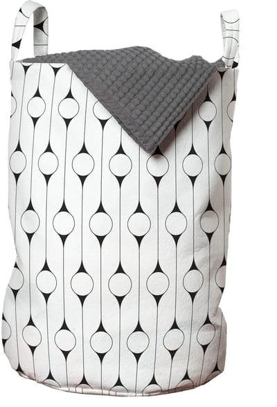 ABAKUHAUS geometrische waszak, minimalistisch monochroom, wasmand met handvatten, trekkoordsluiting voor wasserettes, wit en donkergrijs