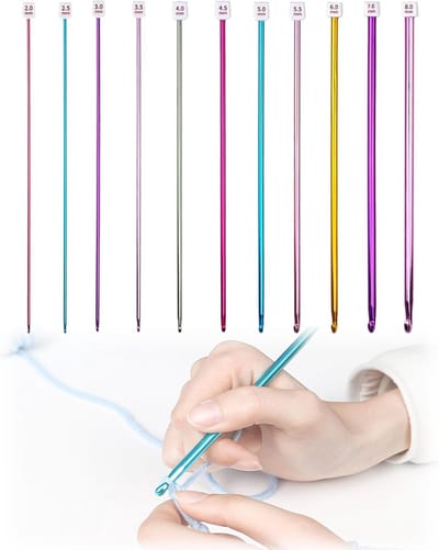 Set Tunesische Haaknaalden 11-delig – Aluminium Haaknaalden 2,0-8 mm voor Beginners en Gevorderden – Tunesisch Haken voor Truien, Deken, Sjaals, Mutsen – Kleurrijke Haaknaald Set