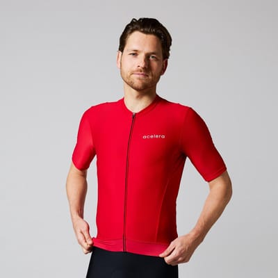 Acelera Essential Wielershirt | Fietsshirt Heren Korte Mouw | Wielrenshirt | Fietskleding | Rood | Maat S