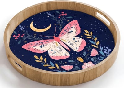 Dienblad rond 40x40 cm - Schootdienblad hout - Vlinder - Maan - Bloemen - Sterrenhemel - Borrelplank rechthoek - Plateau houten dienbladen