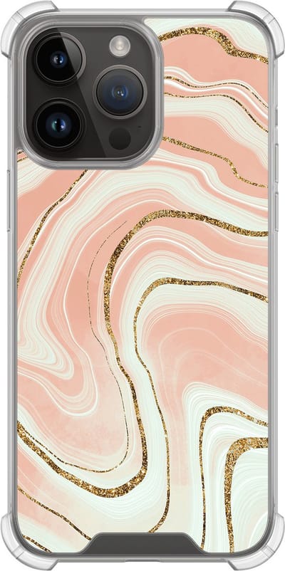 Shockproof hoesje - Geschikt voor iPhone 14 Pro Max - Marmer twist - Extra sterke case - TPU/polycarbonaat - Marmer - Beige, Transparant