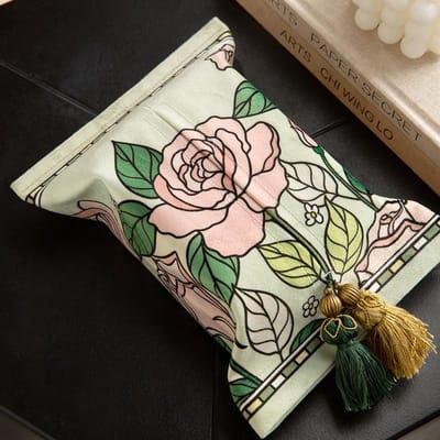 Bloem Roos Tissuehoes Met Kwast Decoratieve Auto Tissuezak Creatieve Tissuebox Toilet Huishoudelijk Stof Kleenex Boxhouder
