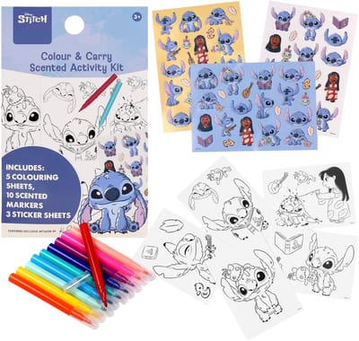 DISNEY Stitch Creatieve kleurset voor kinderen, SET: stickers, GEUR stiften, kleurboeken