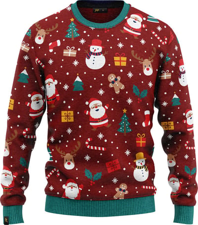 JAP Christmas Kersttrui voor kinderen (maat 98/104) - 100% Gerecycled - Kriebelt niet - Kerstcadeau - Foute Kersttrui jongens en meisjes (3/4 jaar) - Christmas tale - Bordeaux rood