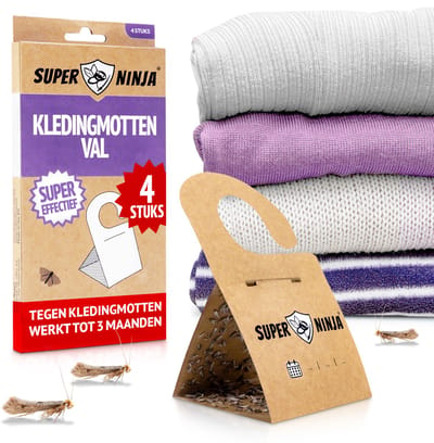 Super Ninja Kledingmottenval - 4 Ecologische Vallen om Kledingmotten Effectief te Bestrijden - Niet-Toxisch - Milieuvriendelijk & Biedt tot 4 Maanden Bescherming