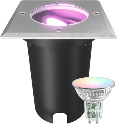 Ledvion LED Grondspot Buiten IP67 4.9W 230V 345Lm GU10 RGB vierkant