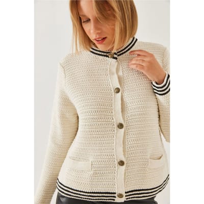 Gestructureerde Breisel Cardigan met Knopen Sluiting en Zakken