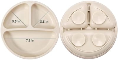 Set van 3 siliconen borden met zuignap voor baby's en peuters, antislip, vaatwasmachinebestendig en magnetronbestendig (bruin, linnen, thee)