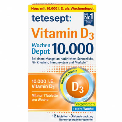 Vitamine D3 10.000 IE Extra Sterk – Hoog gedoseerde Weektabletten – 12 Stuks – tetesept