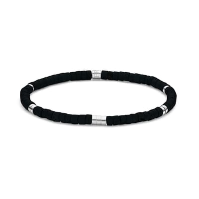 Frank 1967 – Heren Armband – 7FB-0703 Kralen Armband 4mm - Agaat - Staal - Rekbaar - 20cm - Zwart