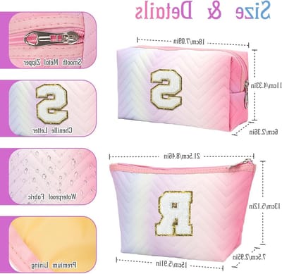 Dailygoods - 2 stuks gepersonaliseerde make-uptas voor dames, make-uptas met initialen, verjaardagscadeaus voor vrouwen, waterdichte organizer voor toiletartikelen, cosmetica en accessoires, Roze, L, nee