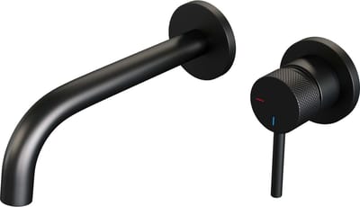 Brauer Black Carving Wastafelmengkraan inbouw - gebogen uitloop links - hendel lang smal carving- mat zwart