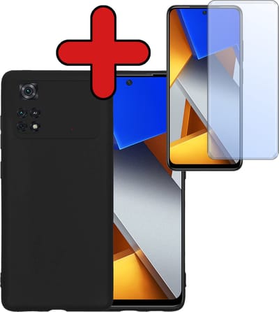 Hoesje - Met Screenprotector - Geschikt voor Xiaomi Poco X4 Pro 5G - Sterk & Shockproof - Telefoon Hoes - Back Cover - Siliconen Case - Telefoonhoes - Zwart