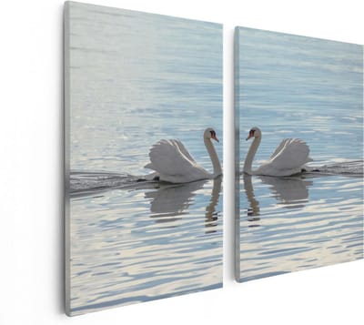 Artaza Canvas Schilderij Tweeluik Zwanen Koppel op het Water - 80x60 - Foto Op Canvas - Canvas Print