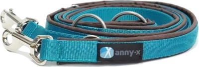 AnnyX verstelbare Hondenriem - FUN - Turquoise/Bruin - Lengte 3 meter - 2,5cm breed - politielijn - Trainingslijn - Voor middelgrote tot grote (sterke) honden