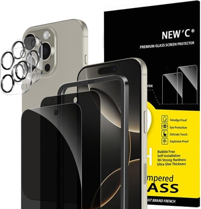 Thijox - 2x Privacy Screen Protector voor iPhone 16 Pro (6,3 inch) - Gehard Glas Schermbeschermer met 28 Graden Privacyhoek en 2x Camera Lens Protecto