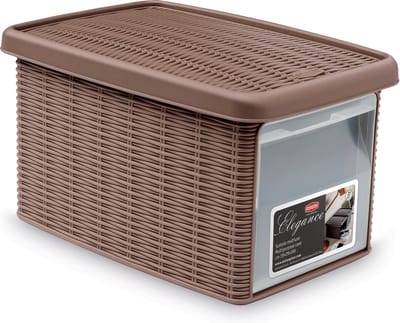 Opbergmand - Opbergbox - 'Elegance' - Multifunctioneel - klepje aan voorkant - Taupe - Maat S