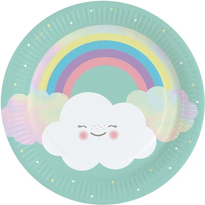 8x stuks feestbordjes met wolken print karton 23 cm - wegwerp party verjaardag taart/gebak bordjes