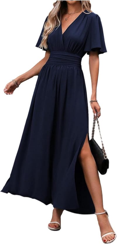 Elegante zomerjurk Dames V-hals Plissé Hoge Taille Lange Jurk met Split