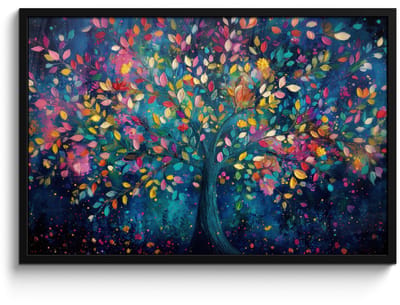 Poster in lijst - Fotolijst 90x60 cm - Posters - Kleurrijk - Boom - Magisch - Abstract - Posterlijst zwart - Decoratie - Wanddecoratie woonkamer - Muurdecoratie slaapkamer