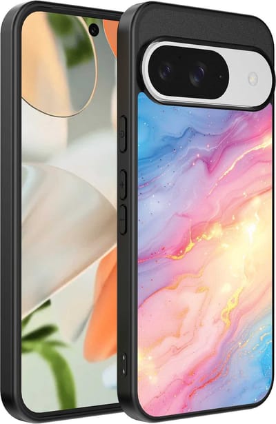 Geschikt voor Google Pixel 9 Telefoonhoesje met Regenboog Glitter Marmer Opdruk - TPU Backcover Case Rainbow Glitter Marble Design - Smartphonica geschikt voor Google Pixel 9