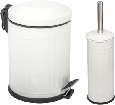 Tiss® - Pedal Bin Vintage Pedaalemmer 2-delig - badkamer en toilet- 12 l - Prullebank - Wit