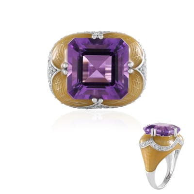 Cavill - Zilveren ring met 6,75 ct lavendel amethist achthoekig - 925 Sterling zilver - 36 zirkonia 0,648 ct - Elegant en tijdloos design