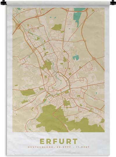 Wandkleed - Wanddoek - Plattegrond - Erfurt - Vintage - Kaart - Stadskaart - 120x180 cm - Wandtapijt