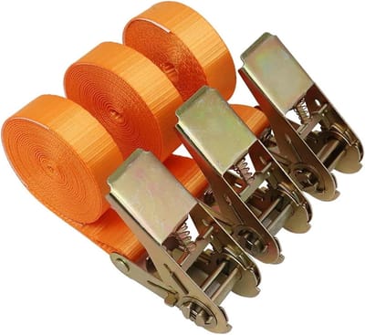 Spanbanden met ratel - Bevestigingsriemen lading - Goederen vastzetten - Sterk polyester metaal - 3 stuks 6 meter - Zwart