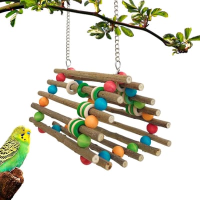 Vogelspeelgoed Parkieten - Houten Schommel - Actief Blijven - Snavelvriendelijk Ontwerp - 12x24 cm - Multicolor