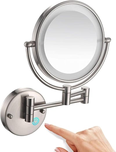 Wand Make-up Spiegel - Verlichte Spiegel - Gezichtsverzorging - Dubbelzijdig 360° Draaibaar - 7.8 Inch Diameter - Bruin