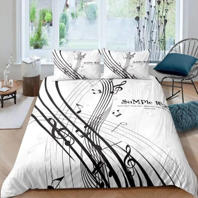 Muzieknoot Dekbedovertrek Set Queen Size Rockmuziek Thema Dekbedovertrek Jongens Meisjes Kleurrijke Koptelefoon Radio Zachte Beddengoedset 70x133cm 2pcs white
