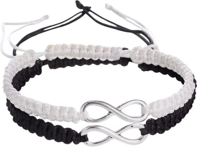 2 Stuks Set Armbanden – Zwart/Wit – Handgemaakte Gevlochten Touw Armband voor Mannen en Vrouwen – Infinity Liefde en Geluk Vriendschapsarmband – Valentijnsdag Cadeau Sieraden