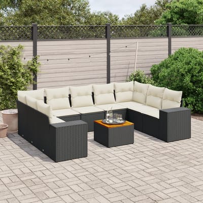 vidaXL - 10-delige - Loungeset - met - kussens - poly - rattan - zwart