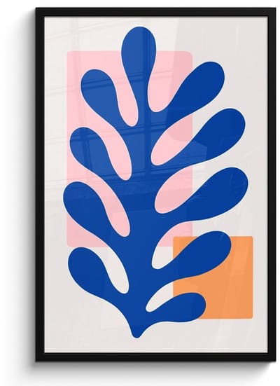 Poster in lijst - Fotolijst 60x90 cm - Posters - Abstract - Blad - Blauw - Rechthoeken - Posterlijst zwart - Decoratie - Wanddecoratie woonkamer - Muurdecoratie slaapkamer