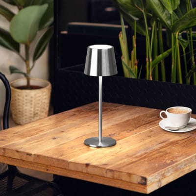 GAEVE - Tafellamp oplaadbaar - Nikkel - Draadloos en Dimbaar - 27,5cm hoog - 3 lichtkleuren - Elke lichtkleur is dimbaar - Geschikt voor binnen en buiten - Nachtlamp - Waterdicht