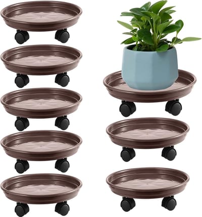 Plantencaddy met Wielen - Plantenroller Plantendolly - Verplaatsen van Zware Potten - 360 Graden Zwenkwielen - 32 cm Diameter - Bruin