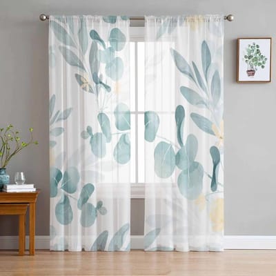 Lente Zomer Planten Kamille Slaapkamer Transparante Dunne Gordijnen Vakantiedecoratie Raam Voile Tule Gordijn 135W x 114H(cm)