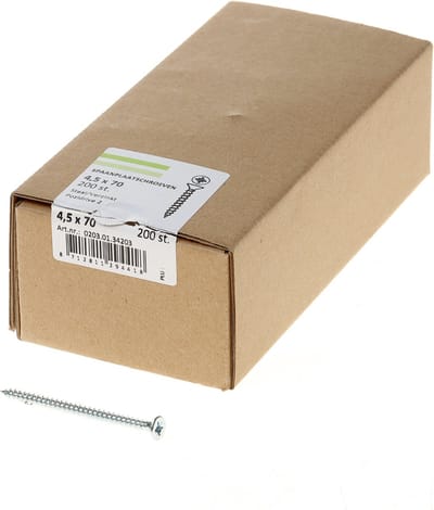 Hoenderdaal Spaanplaatschroef verzinkt platverzonken kop PZ2 voldraad 4.5X70 (per 200 stuks)